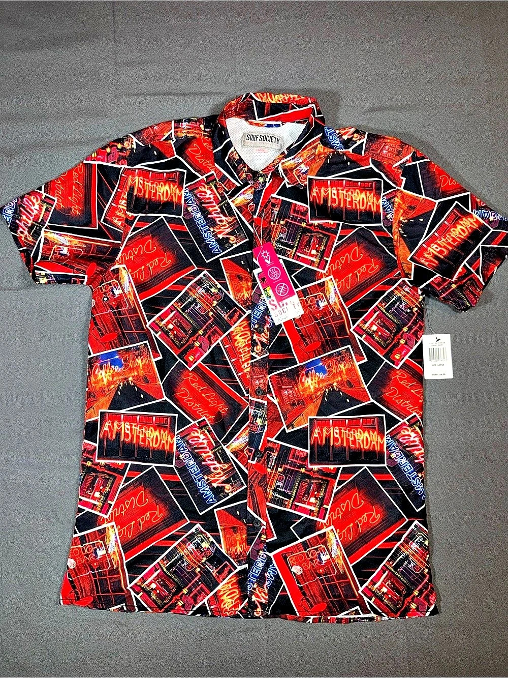 Surf Society Amsterdam Red Light District Neon Button Down Shirt